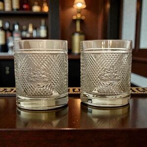 Pair of Ralph Lauren Safari Double Old Fashioned Glasses embossed lion crest